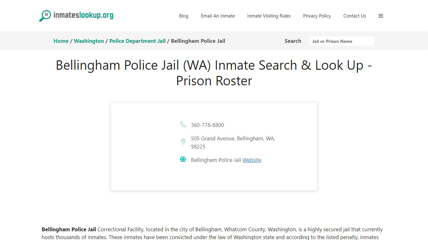 Bellingham Police Jail (WA) Inmate Search & Look Up - Prison Roster